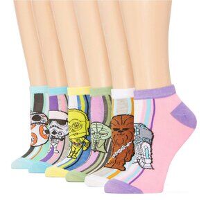 Disney Star Wars Socks 6 Pair Chewbacca R2D2 Yoda BB8 C3PO Low Cut Women 4-10
